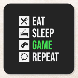 Posavasos Cuadrado De Papel Jugador Art Eat Sleep Juego Repetir