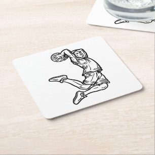 Posavasos Cuadrado De Papel Jugador de baloncesto Haciendo Slam Dunk Dark Desi