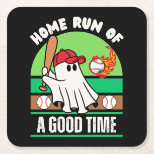 Posavasos Cuadrado De Papel Jugador de béisbol fantasma Halloween
