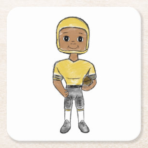 Posavasos Cuadrado De Papel jugador de fútbol retro vintage negro amarillo sim