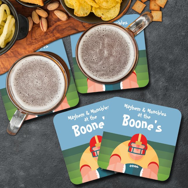 Posavasos Cuadrado De Papel Jugador de fútbol Super Fan Game Day (Football Player Super Fan Game Day Square Paper Coasters)