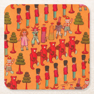 Posavasos Cuadrado De Papel Juguete Navideño Antiguo Niños Juegan