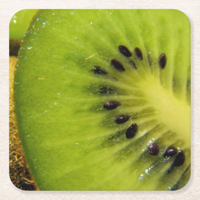 Posavasos Cuadrado De Papel Juicy Green Fruity Kiwi Coaster (Anverso)