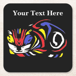 Posavasos Cuadrado De Papel Julie de Graag Woodcut cat (multicolor)