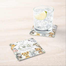 Posavasos Cuadrado De Papel Jungle Animals, Safari, Wild One, First Birthday