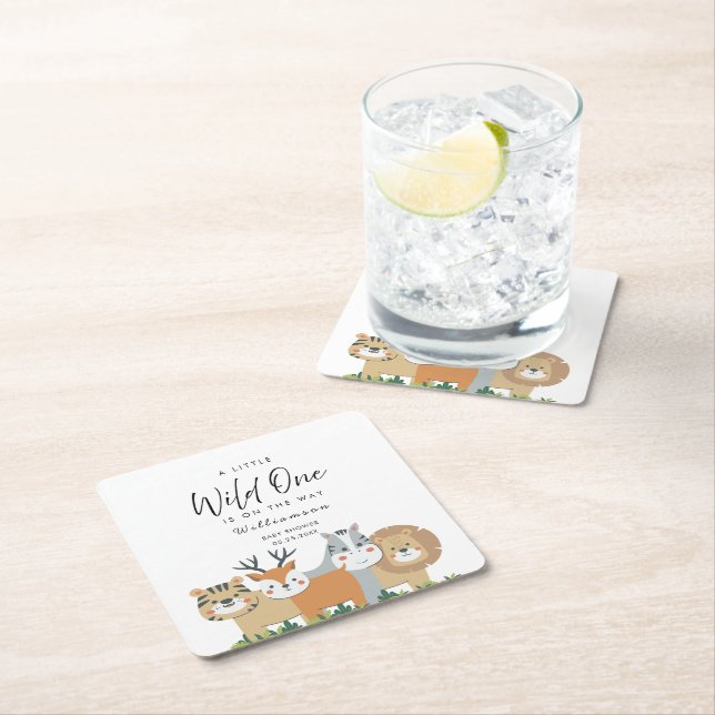 Posavasos Cuadrado De Papel Jungle Safari Baby Shower (In situ)