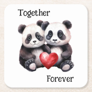 Posavasos Cuadrado De Papel Juntos Froever Panda par