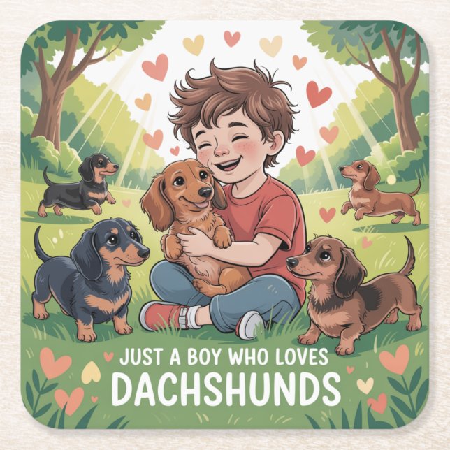 Posavasos Cuadrado De Papel Just A Boy Who Loves Dachshunds (Anverso)