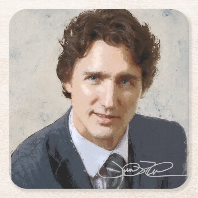 Posavasos Cuadrado De Papel Justin Trudeau (Anverso)