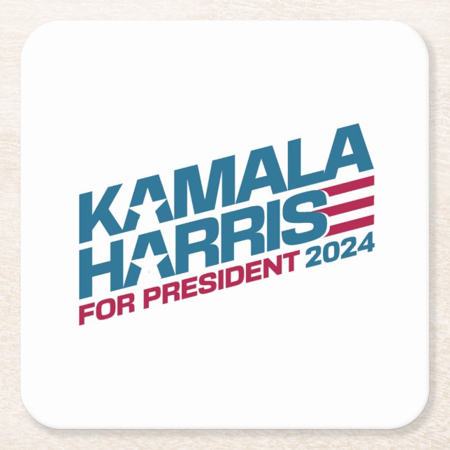 Posavasos Cuadrado De Papel Kamala Harris 2024 por campaña electoral presidenc (Anverso)
