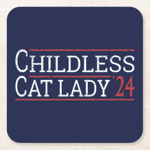 Posavasos Cuadrado De Papel Kamala Harris - Gato sin hijos Lady 2024 I