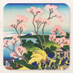 Posavasos Cuadrado De Papel Katsushika Hokusai - Gotenyama, Tokaido, Shinagawa
