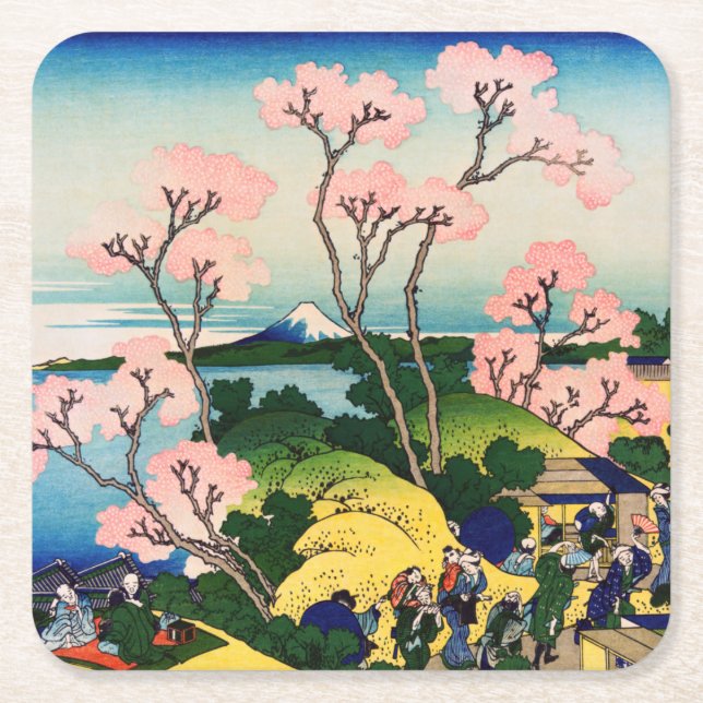 Posavasos Cuadrado De Papel Katsushika Hokusai - Gotenyama, Tokaido, Shinagawa (Anverso)