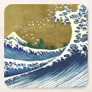 Posavasos Cuadrado De Papel Katsushika Hokusai - Ola grande de color