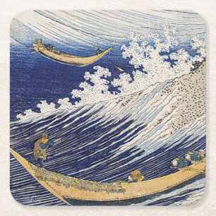 Posavasos Cuadrado De Papel Katsushika Hokusai. Olas oceánicas