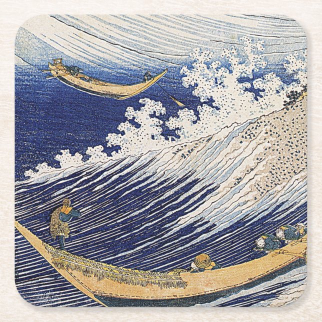 Posavasos Cuadrado De Papel Katsushika Hokusai. Olas oceánicas (Anverso)