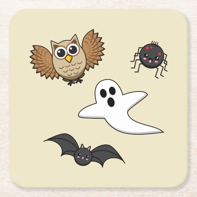 Posavasos Cuadrado De Papel Kawaii Creepy Night Creations Set (Anverso)