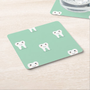 Posavasos Cuadrado De Papel Kawaii feliz diente