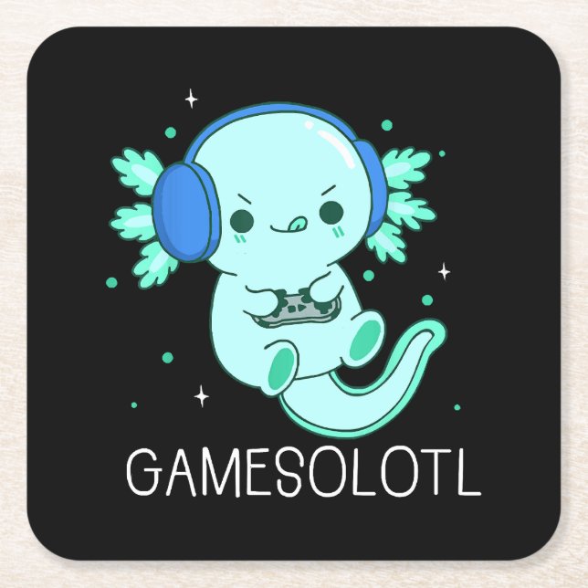 Posavasos Cuadrado De Papel Kawaii Gamesolotl Axolotl Gamer (Anverso)