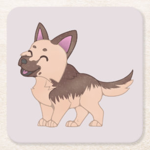 Posavasos Cuadrado De Papel Kawaii German Shepherd Dog