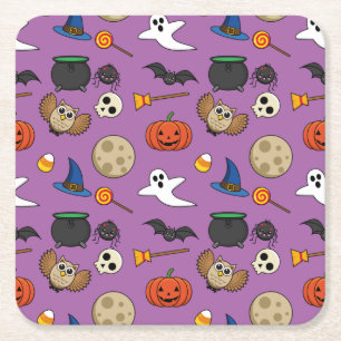 Posavasos Cuadrado De Papel Kawaii Halloween Pack