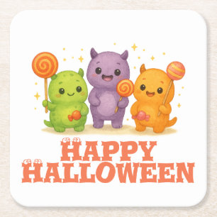 Posavasos Cuadrado De Papel Kawaii Monsters & Lollipops Halloween