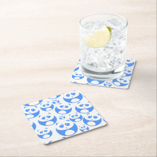 Posavasos Cuadrado De Papel Kawaii Panda Baby Blue and White Pattern