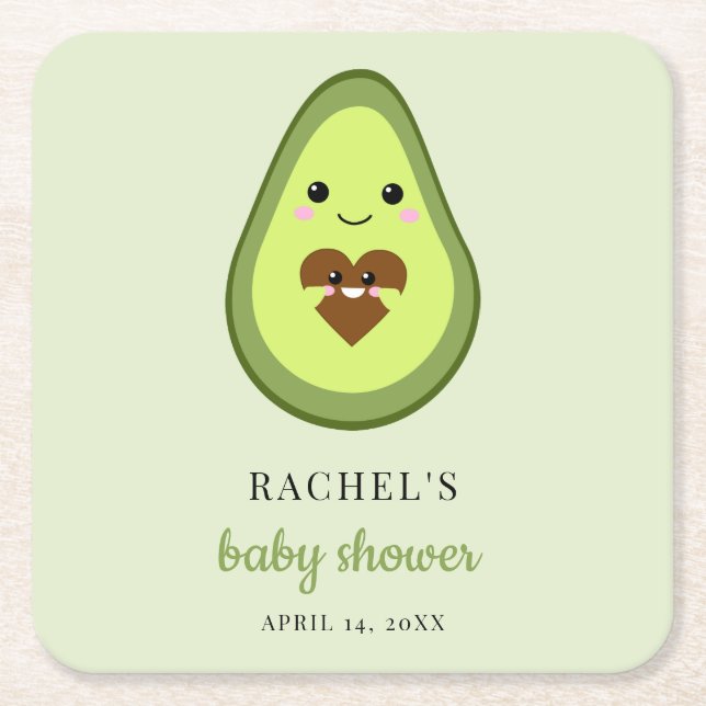 Posavasos Cuadrado De Papel Kawaii Pregnado aguacate Baby Shower Fiesta Cute (Anverso)