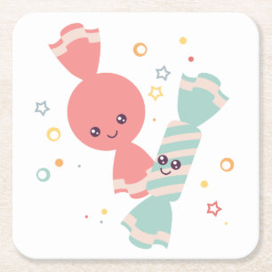 Posavasos Cuadrado De Papel Kawaii Sonriente escayola de papel con manchas