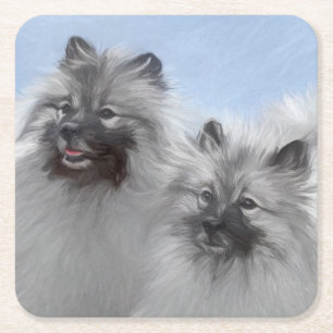 Posavasos Cuadrado De Papel Keeshond Pair de Kees pintura animal original