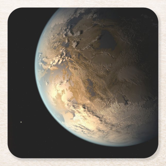 Posavasos Cuadrado De Papel Kepler-186f Orbitando Una Estrella Distante. (Anverso)