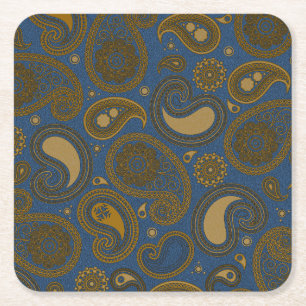 Posavasos Cuadrado De Papel Khaki Paisley sobre motivo Blue Jean
