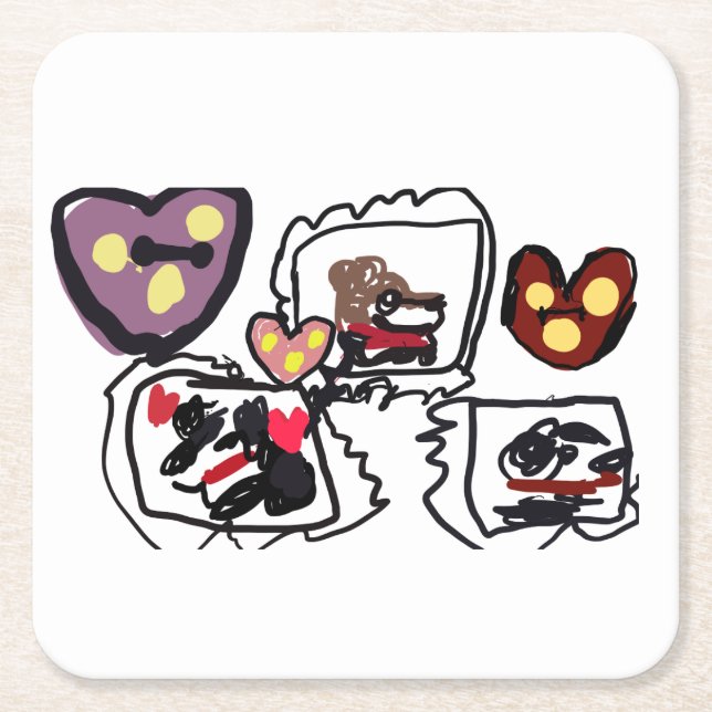 Posavasos Cuadrado De Papel King Charles Spaniel hearts  (Anverso)