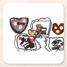 Posavasos Cuadrado De Papel King Charles Spaniel hearts 