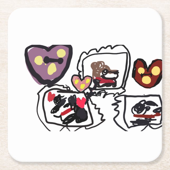 Posavasos Cuadrado De Papel King Charles Spaniel hearts  (Anverso)