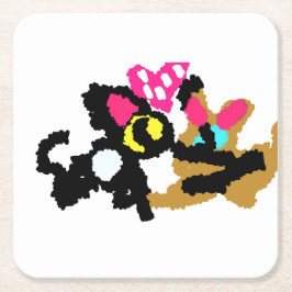 Posavasos Cuadrado De Papel Kittens Valentine