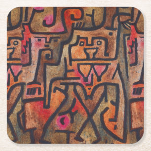 Posavasos Cuadrado De Papel Klee Resumen de arte moderno expresionista foresta