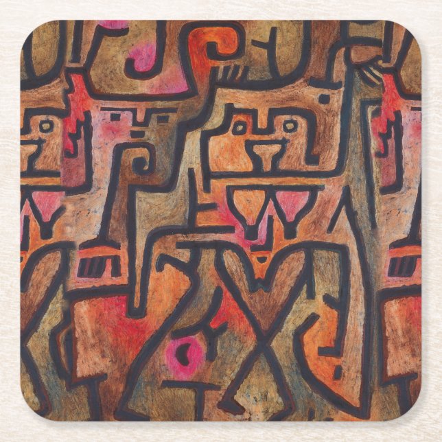 Posavasos Cuadrado De Papel Klee Resumen de arte moderno expresionista foresta (Anverso)