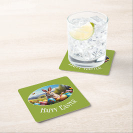 Posavasos Cuadrado De Papel Kleiner Osterhase in Landschaft, oval - 