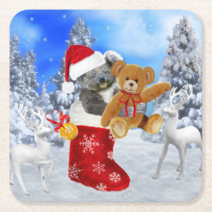 POSAVASOS CUADRADO DE PAPEL KOALA BEBÉ NAVIDAD CON OSO DE PELUCHE