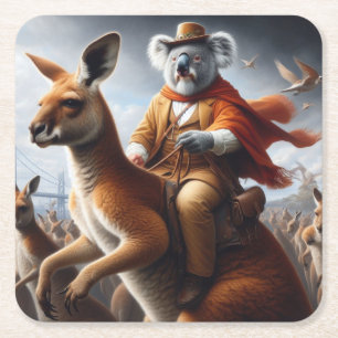 Posavasos Cuadrado De Papel Koala Kangaroo Rider