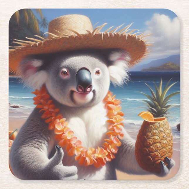 Posavasos Cuadrado De Papel Koala Luau (Anverso)