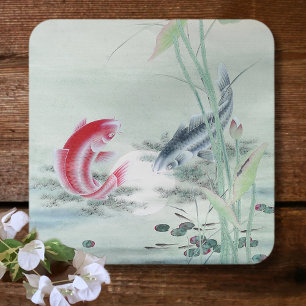 Posavasos Cuadrado De Papel Koi Fish con Lotus