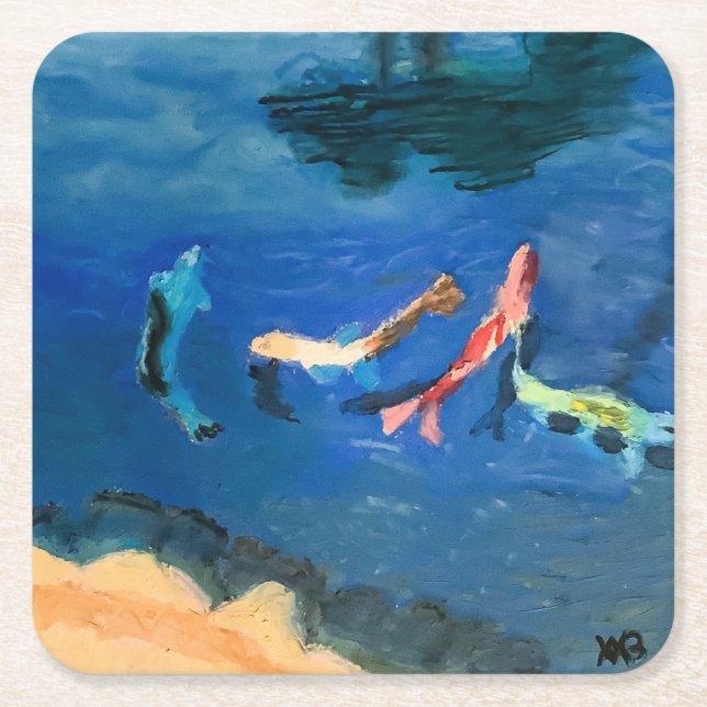 Posavasos Cuadrado De Papel Koi Pond (Anverso)