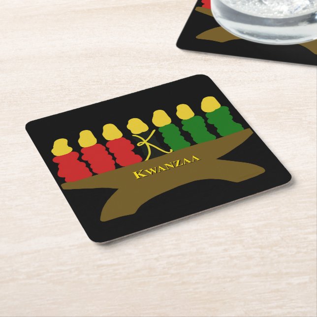 Posavasos Cuadrado De Papel Kwanzaa Art Design Yellow Text (En perspectiva)