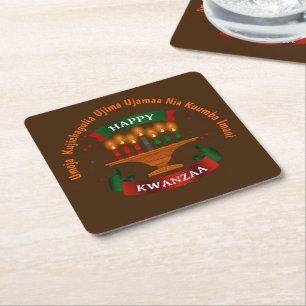 Posavasos Cuadrado De Papel Kwanzaa Candles Red Black Green 7 Principles