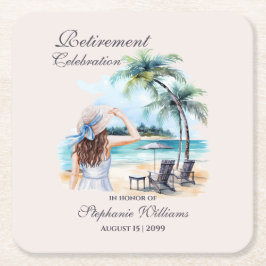 Posavasos Cuadrado De Papel La acuarela temática de la playa de retiro de las 
