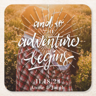 Posavasos Cuadrado De Papel La aventura empieza a guardar la fecha