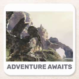 Posavasos Cuadrado De Papel La aventura espera. Paisaje de fantasía