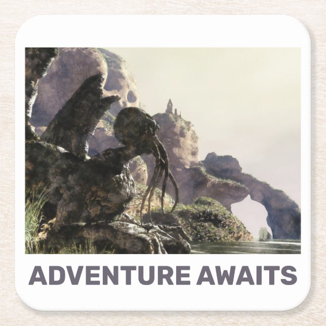 Posavasos Cuadrado De Papel La aventura espera. Paisaje de fantasía (Anverso)